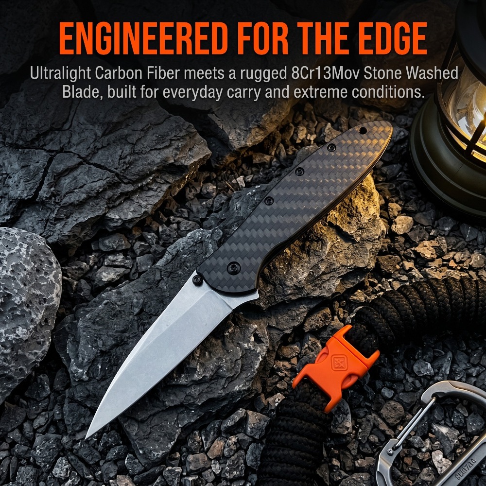 Edc Carry Pocket Knife - 1660 エブリデイキャリー折りたたみ式ポケットナイフ カーボンファイバーハンドル 8Cr13MoVブレード アウトドアEDCキャンプ多目的ツール